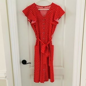 Boho Polka Dot Midi Dress with Pockets